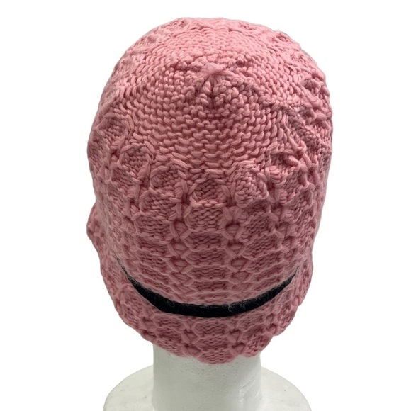 LIZ Claiborne Woman’s Pink Crochet Knit Bucket Hat with Black Trim & Bow Detail - Picture 3 of 10